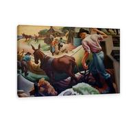 MYCGGDGH Célèbres Tableaux Thomas Hart Benton Une histoire sociale de l'État Image sur toile Reproduction de Thomas Hart Benton pour décoration murale salon ou bureau 60x40cm(24x16in) Cadre intérieur