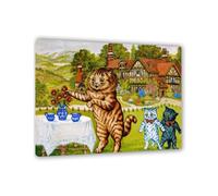 MYCGGDGH deux cruches de lait Louis Wain Chat en Toile tableau artiste célèbres grande taille Reproduction d'Art Célèbre de Chat Décoration de chambre à coucher ferme restaurant48x40cm(19x16in) cadre