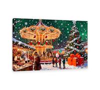 MYCGGDGH Impression sur Toile de Noël Marché du carrousel Happy Festival Tableaux Art Décoratif Muraux Cadeau Noel Décoration Chambre Maison Bureau Salon60x40cm(24x16in) Cadre intérieur