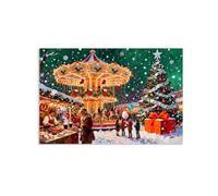 MYCGGDGH Impression sur Toile Sapin de Noël Tableau Affiche Marché du carrousel Happy Festival pour Xmas Eve Party Festival Accueil Affiche Décoration Maison Salon Chambre60x40cm(24x16in) Sans cadre