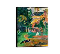 MYCGGDGH Impressionniste Paysage avec des paons peinture naturelle pour chambre à coucher couloir bureau décoration d'intérieur Paul Gauguin 90x70cm(36x28in) Cadre noir
