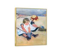 MYCGGDGH Mary Cassatt Canvas Wall Art Children jouant sur les affiches de plage Impressionnisme peinture Imprimer pour le salon Bathroom Home Decor 40x30cm(16x12in) encadré