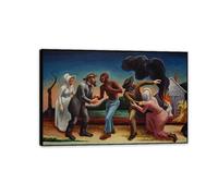 MYCGGDGH Reproduction de tableau de Thomas Hart Benton Une histoire sociale du détail l'État Impression sur toile Copie de peinture à l'huile Décoration Salon et chambre60x40cm(24x16in) Cadre noir