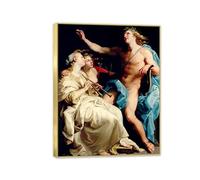 MYCGGDGH Reproductions de Tableaux Pompeo Batoni Célèbres Impression sur toile Apollon et deux muses Peinture sur toile Pompeo Batoni Décoration murale pour Salon chambre 80x60cm(31x24in) Cadre doré