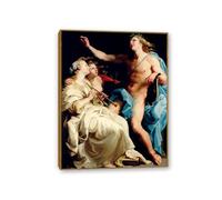 MYCGGDGH Reproductions de Tableaux Pompeo Batoni Célèbres Impression sur toile Apollon et deux muses Peinture sur toile Pompeo Batoni Décoration murale pour Salon chambre 50x40cm(20x16in) Teak color