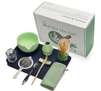 Mycketop Lot de 10 matcha de qualité supérieure avec bol en céramique, chasen en bambou, passoire à thé, cuillère à café, serviette à thé, etc. - Kit complet pour cérémonie du thé japonaise, cadeau