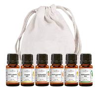 MyCosmetik - Pack diffusion agrumes - Lot de 6 huiles essentielles BIO à diffuser - Petit Grain - Citron - Mandarine Rouge - Pamplemousse - Orange Douce - Bergamote - 6 x 5 ml + Pochon 100% coton