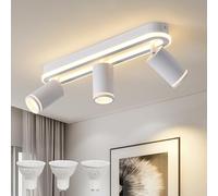 MYCUL Spot de Plafond à LED 3 Flammes 27W+3x5W GU10 spots,3000K,Blanc | Plafonnier avec Incandescence Inférieure Orientable 350° spots,Blanc Chaud Applique Plafond,Lampe de Plafond Pour Cuisine