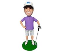 mydedor Figurines personnalisées Bobbleheads golfeur masculin avec t-shirt violet Figurines Bobblehead personnalisées anniversaire de père anniversaire pour homme, papa, amis, patron, collègue, homme