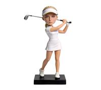 mydedor Tête branlante de golfeuse personnalisée, figurine 3D personnalisée à partir de photo, statue intégrale en argile polymère faite à la main avec mini club de golf, cadeau unique pour golfeurs