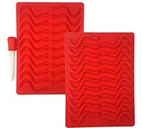 Mydio Moule en silicone avec 20 cavités en forme de vers gélifiés avec 1 compte-goutte, sans BPA, approuvé par la FDA, pour bonbons, décoration de gâteaux, chocolat, gelée, savon, cire de gâteau, rouge