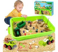 MYDOVA Bac à Sable sensoriel à thème de la Ferme,1KG de Sable, Voiture de Fermier Amovible, modèle de volaille, Jouet éducatif, Cadeau pour Enfants à partir de 3 Ans