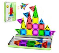 MYDOVA Carreaux magnétiques 50 PCS, Kit de Blocs de Construction magnétiques 3D, Carreaux magnétiques de Voyage STEM pour Enfants avec boîtier en Fer, Jouets de Construction éducatifs préscolaires