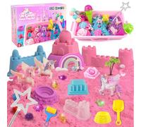 MYDOVA Licorne Princesse Sensory Bin, Kit de Sable de Jeu pour Filles avec 1,1 kg de Sable à Modeler Arc-en-Ciel, modèles de crème glacée et château, Outils de Construction, Jouets éducatifs, Cadeaux