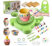 MYDOVA Roue de poterie pour enfants, kit complet de peinture de poterie pour enfants de 6 à 12 ans avec 3 outils de sculpture d'argile séchés à l'air libre, pédale, alimentation USB et tablier