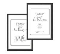 myDreamwork New York - Lot de 2 cadres photo noirs - Format A3 - En bois - Avec verre plexiglas incassable - Cadre en bois A3 noir - 29,7 x 42 cm