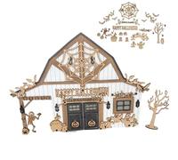 MYDZSWZX Décoration d'art De Bureau De Grange d'halloween, Décoration Grange d'halloween Faite À La Main,décorations De Fête Artisanales en Bois, for La Décoration De Manteau De Maison.(Wood Color)