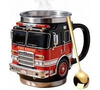 MYDZSWZX Tasse de secours en cas d'incendie - for les plus courageux d'entre nous, gobelet acier inoxydable au design camion pompiers 3D, for, amateurs café