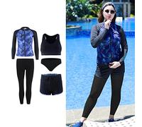 MYENA Combinaison de plongée pour Femme Grande Taille 4XL-5XL Maillot de Bain pour Femme Grande Taille Zip Surf Suit idéal 5 pièces Ensemble d'ajout d'engrais à Manches Longues,Bleu,3XL