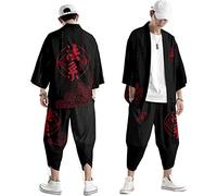 MYENA Ensemble de Kimono Traditionnel, Grande Taille 4xl-6xl, Costume de Pyjama de Style Japonais de Style Japonais, Chemise de vêtements Kimono Cardigan,Rouge,5XL