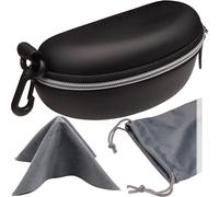 MyEyeglassCase Étui pour lunettes de soleil de sport et portefeuille fin semi-rigide avec clip de ceinture et chiffon, Etui a Lunette, B701 Xl Noir/Gris, X-Large