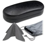 MyEyeglassCase - Grand étui à lunettes de soleil - Étui rigide avec pochette et chiffon - Cadres aviateur pour homme et femme, As87 Noir lisse + pochette, Large