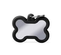 MYFAMILY - Medaglietta per Cane e Gatto - Collezione HUSHTAG - Osso - Ottone Cromato Gomma Colore Nero
