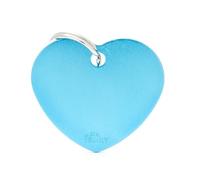 MYFAMILY-Médaille basic grand cœur pour chien en aluminium bleu azur