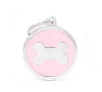 MYFAMILY-Médaille classic grand cercle os rose pour chien en acier