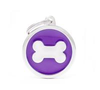 MYFAMILY-Médaille classic grand cercle os violet pour chien en acier
