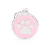 MYFAMILY-Médaille classic grand cercle patte rose pour chien en acier