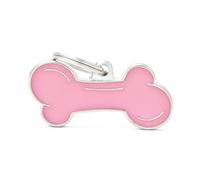 MYFAMILY-Médaille classic grand os rose pour chien en acier