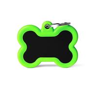 MyFamily Médaille d'identification pour animal de compagnie fabriquée en Italie, os noir et vert, plaque d'identité pour chien, en aluminium émaillé et caoutchouc, collection Hushtag, 41 x 33 mm