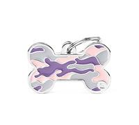 MyFamily Médaille pour chien fabriquée en Italie, superbe os de camouflage rose, chien plat, main en métal mallored, collection de style, Grande, Métal