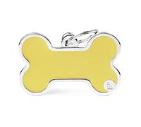 MyFamily mèdaille pour chien personnalisé Made in Italy, Bone XL jaune, médaille pour chien gravée gratuite, métal émaillé à la main, collection Basic Handmade, 48x31 mm