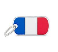 MyFamily Mèdaille pour chien personnalisé Made in Italy, drapeau France, médaille pour chien gravée gratuitement, métal émaillé à la main, Collection Flags, 40x22 mm