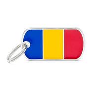 MyFamily Mèdaille pour chien personnalisé Made in Italy, drapeau Roumanie, médaille pour chien gravée gratuite, métal émaillé à la main, Collection Flags, 40x22 mm