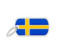 MyFamily Mèdaille pour chien personnalisé Made in Italy, drapeau Suède, médaille pour chien gravée gratuitement, métal émaillé à la main, Collection Flags, 40x22 mm