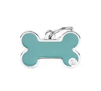 MyFamily mèdaille pour chien personnalisé Made in Italy, grand os bleu, médaille pour chien gravée gratuite, métal émaillé à la main, collection Basic Handmade, 38x24 mm