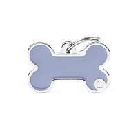 MyFamily mèdaille pour chien personnalisé Made in Italy, grand os lilas, médaille pour chien gravée gratuite, métal émaillé à la main, collection Basic Handmade, 38x24 mm