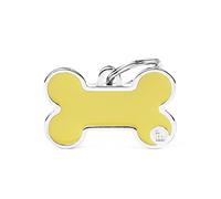 MyFamily mèdaille pour chien personnalisé Made in Italy, gros os jaune, médaille pour chien gravée gratuite, métal émaillé à la main, collection Basic Handmade, 38x24 mm