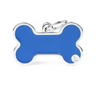 MyFamily mèdaille pour chien personnalisé Made in Italy, Os XL Bleu, médaille pour chien gravée gratuite, métal émaillé à la main, collection Basic Handmade, 48x31 mm