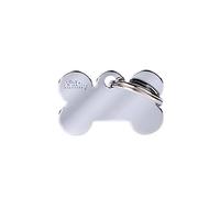 MyFamily Mèdaille pour chien personnalisé Made in Italy, Petit os en laiton chromé, Médaille pour chien gravée gratuite, Aluminium, Collection Basic, 30x19 mm