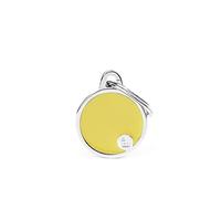 MyFamily Médaille pour chien personnalisée, en forme de cercle, petit jaune, plaque signalétique pour chien avec gravure gratuite, émaillée à la main en métal, collection Basic made made