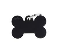 MyFamily Médaille pour chien personnalisée en forme d'os grand noir, plaque signalétique pour chien avec gravure gratuite, émaillée à la main en métal, collection Basic