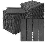 MYFAMIREA Lot de 36 dalles de terrasse emboîtables en plastique pour intérieur et extérieur, imperméables, antidérapantes, pour toutes les saisons, pour balcon, jardin, porche, piscine, gris foncé
