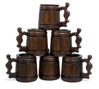 MyFancyCraft Lot de 6 chopes à bière en bois de 284 ml, tasse à café, chope à bière en bois faite à la main, cadeaux pour hommes, fête des pères, Noël ou anniversaire classique marron