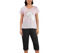 MyFav Ensemble de Pyjamas pour Femmes Chemise à Manches Courtes et Pantalon Capri Vêtements de Nuit 2 Pièces,Rose Chat,S