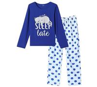 MyFav Ensembles de Pyjama pour Femmes, vêtements de Nuit Confortables Chemises à col Rond et à Manches Longues et Pantalon Long vêtements d'intérieur (Bleu,S)