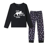 MyFav Femme Ensemble de Pyjama Hiver à Manches Longue Vêtements de Nuit Chaud Doux 2 Pièces Vêtements d'intérieur (Noir,XXL)